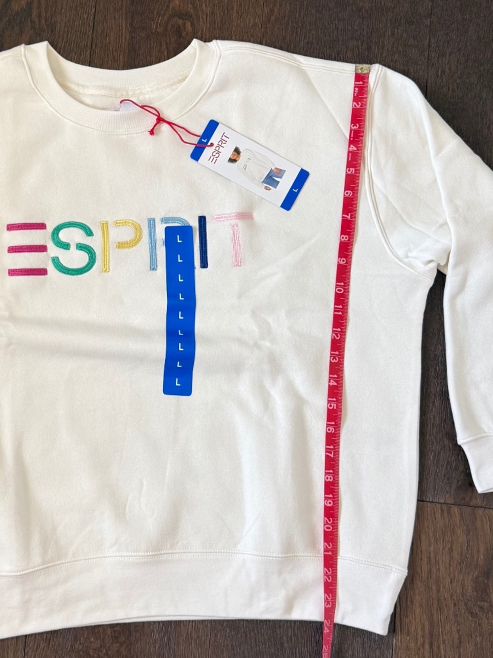 Esprit Retro Rainbow Logo Crewneck Sweatshirt Cream Size L NWT - Picture 7 of 8